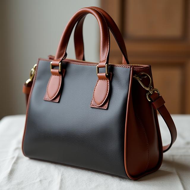 Nahaufnahme einer handgefertigten Ledertasche von Alpen Chic.